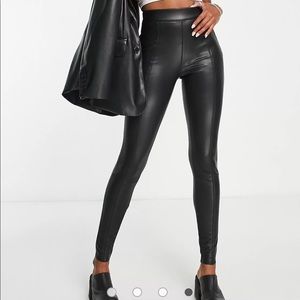 Topshop Faux Black Leather Pants; Size: US 2